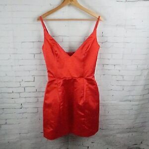 RED SATIN SPAGHETTI STRAP V NECK MINI PARTY EVENT HOLIDAY DRESS WITH POCKETS MED